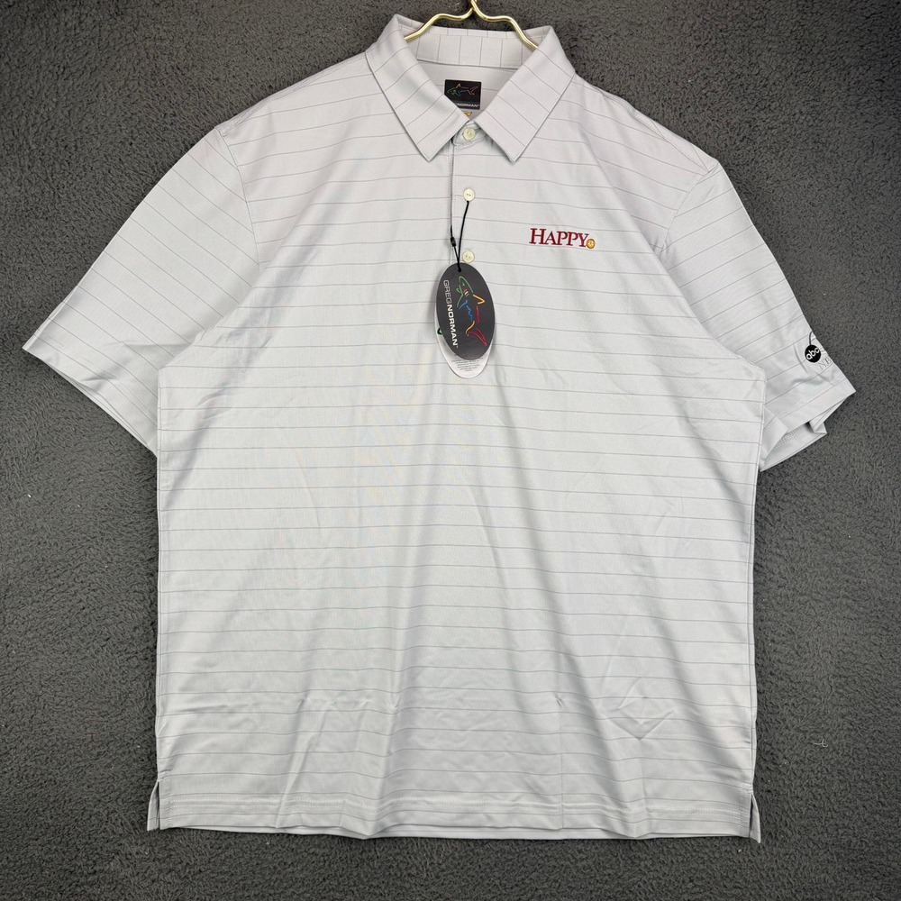 Greg Norman Mens XL Gray Striped Play Dry Golf Polo Shirt G7S21K481 Happy ABC 7